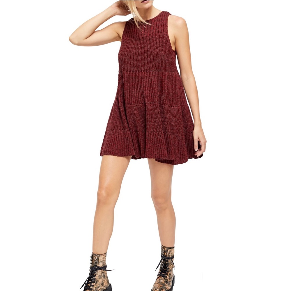Free People Ruffle Sleeveless Sweater Dress Red Md